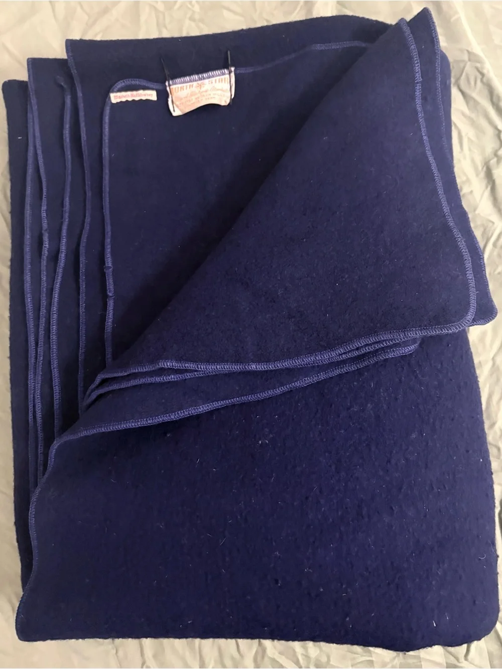 Vintage North Star 100% Wool Oversized Throw Blanket Navy Blue 56”x74”